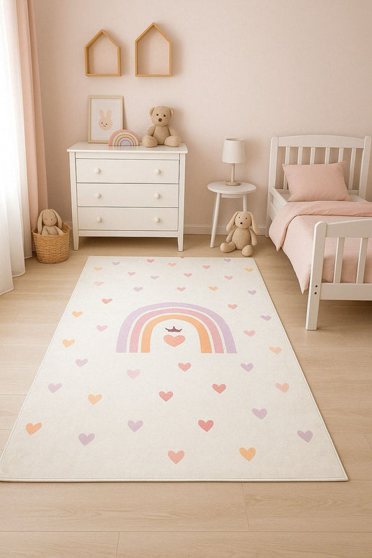 Alfombra de cuento de hadas con corazón arcoíris (80 x 150 cm)